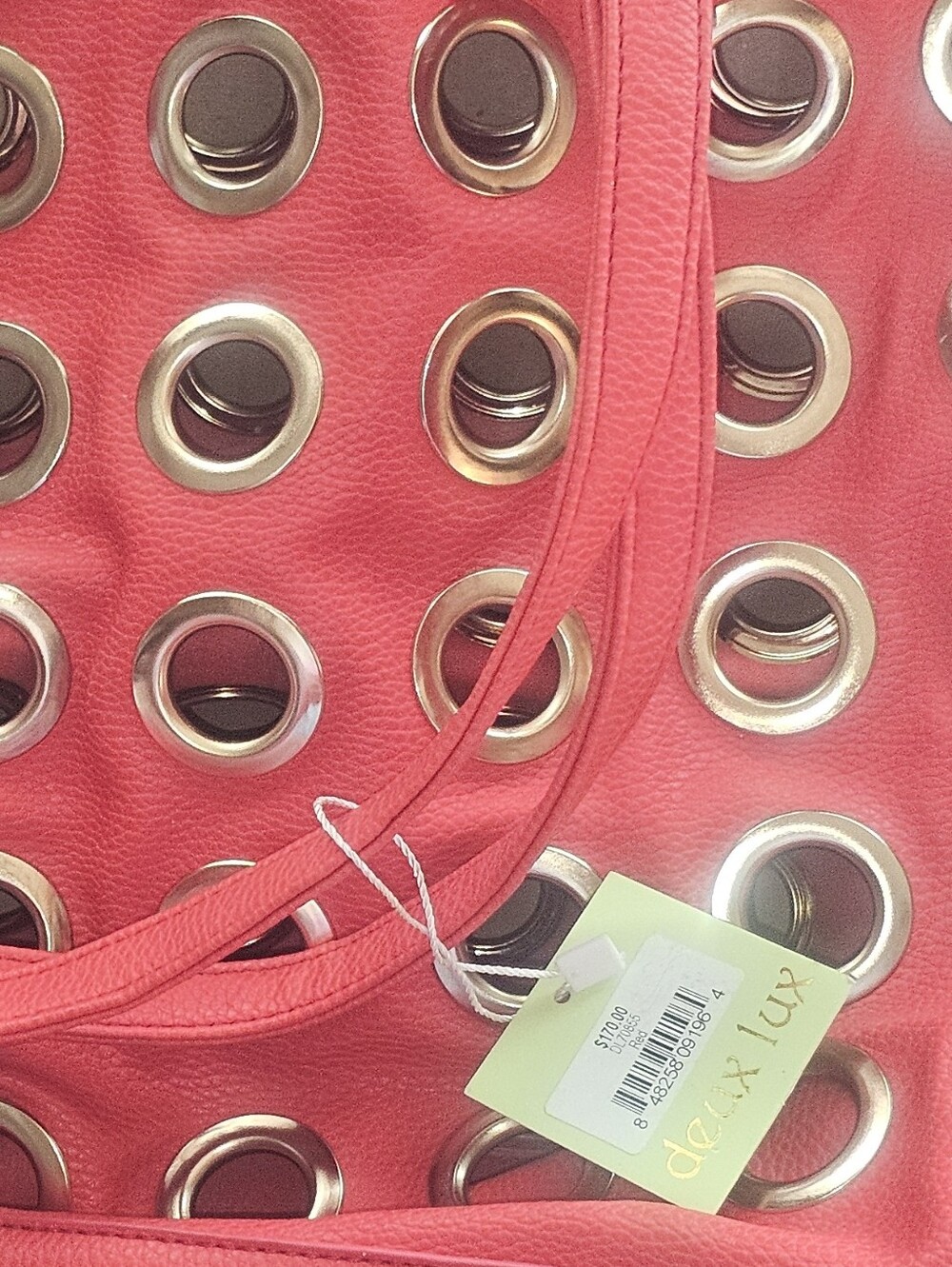 Deux Lux Coral Red Tote with Gold Eyelets